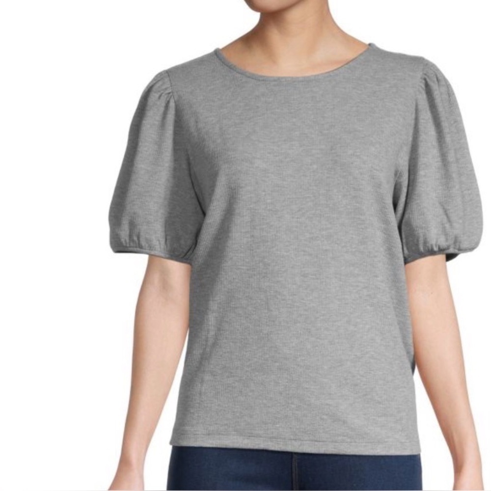 REECCA MINKOFF GRAY RIBBED JULIE SHORT PUFF SLEEVE SHIRT WOMENS SZ XS